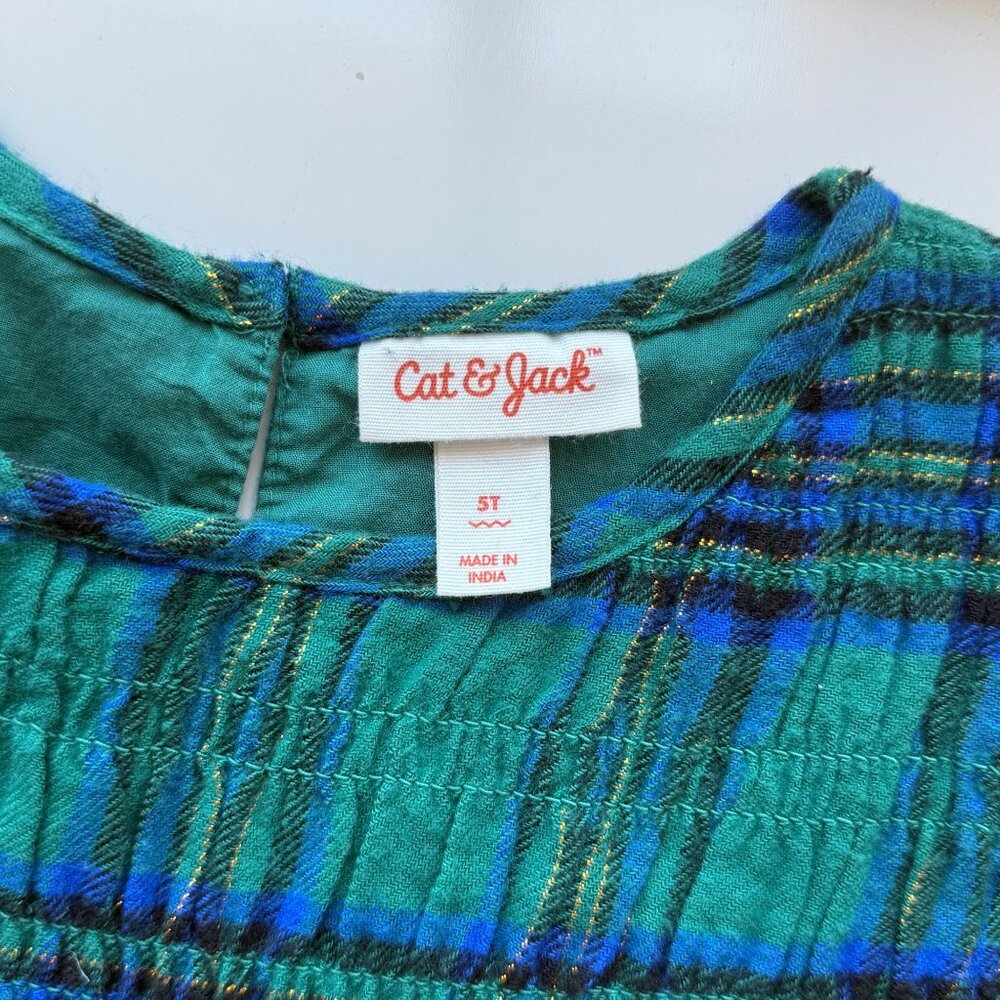 Cat & Jack Green & Blue Plaid Smocked Short Sleeve Dress Girls Size 5T NWOT - Picture 7 of 8